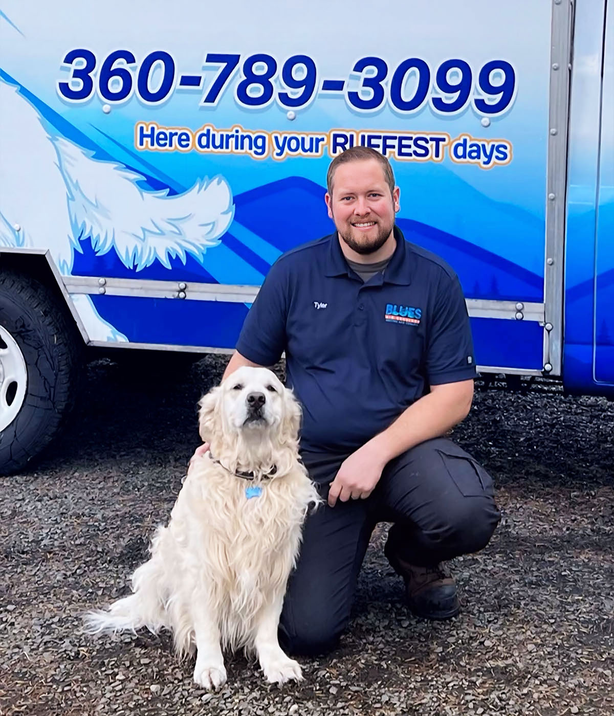 Blues owner with his dog