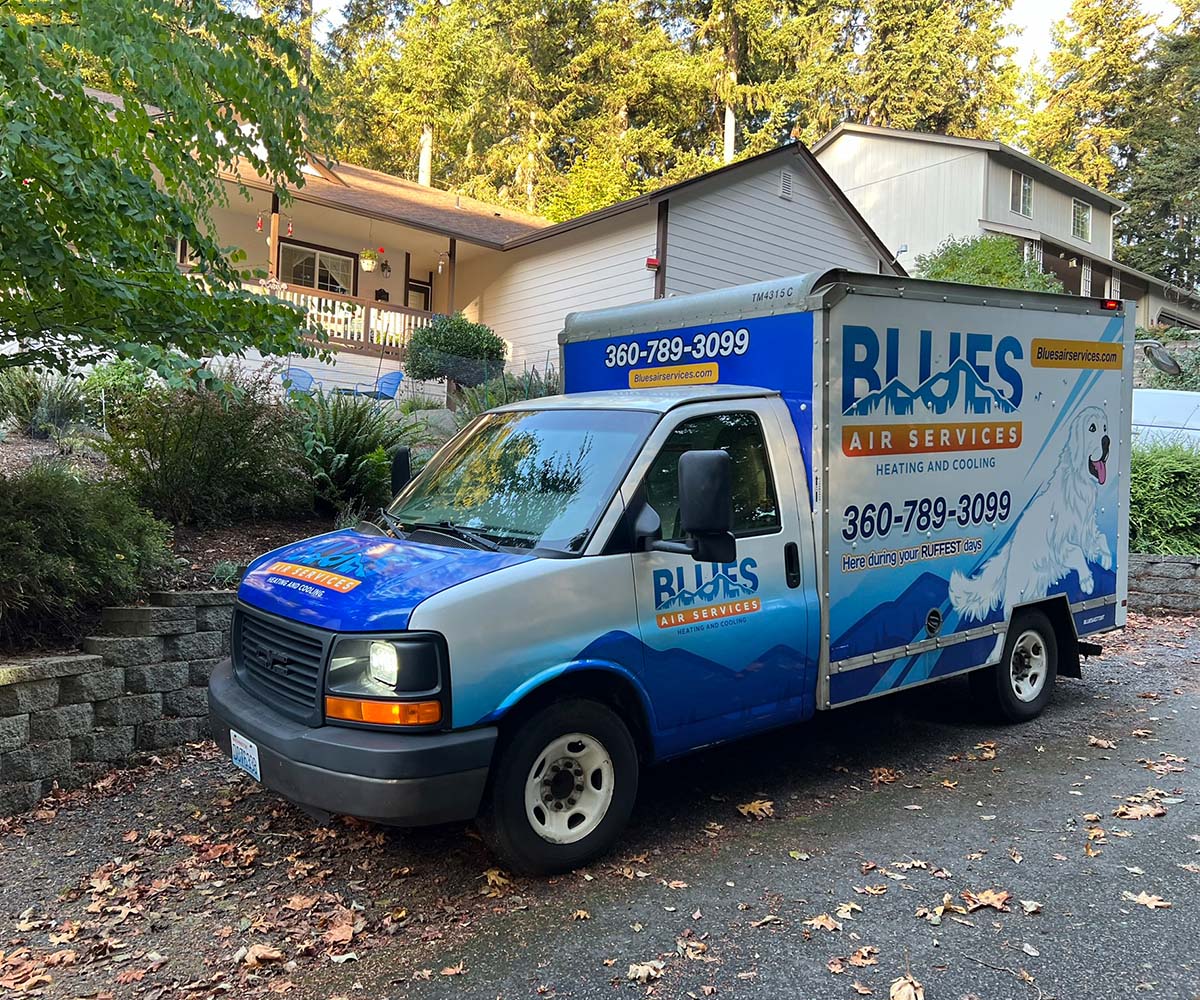 Blues van outside home